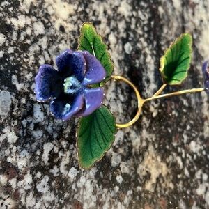 Bovano of Cheshire Pansy Enamel Candle Snuffer and Candle Bobeche Ring